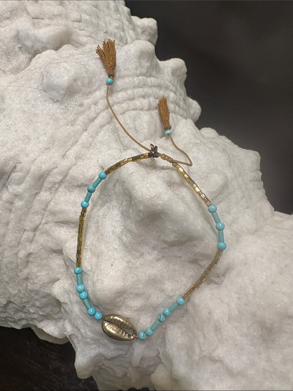 Chan Luu Turquoise and Gold Cowrie Beaded adjustable Bracelet
